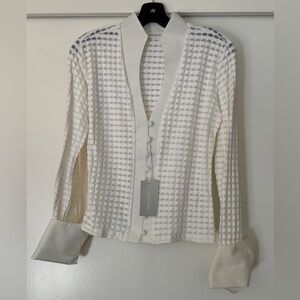 Vintage 90s Rayure Paris White Textured Blouse Size 6 NWT